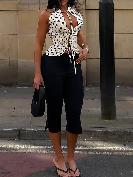 Dot Tied Vest & Capri Pants Set