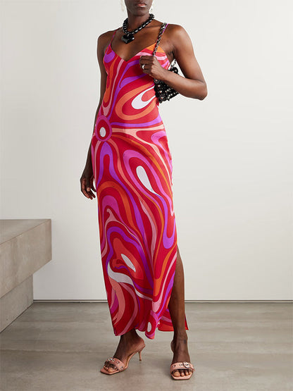 Printed Slit Cami Dress