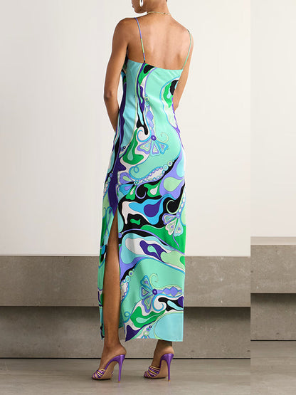 Printed Slit Cami Dress