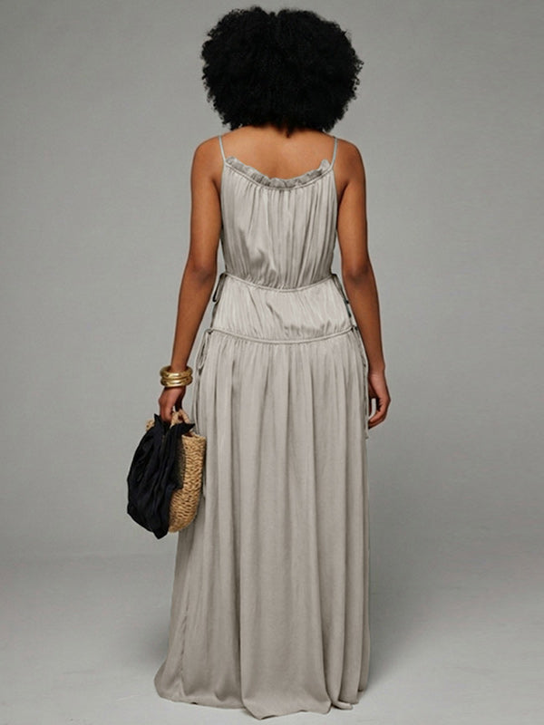 Solid Tied Ruched Maxi Dress
