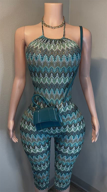 Printed Halter Capri Jumpsuit