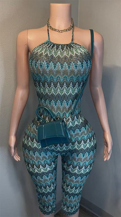 Printed Halter Capri Jumpsuit