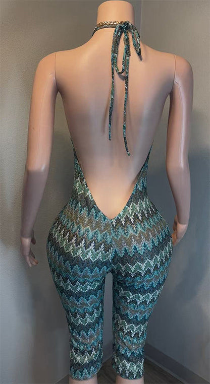 Printed Halter Capri Jumpsuit