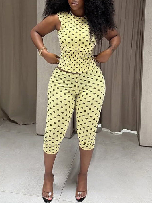 Dot Tank Top & Capri Pants Set
