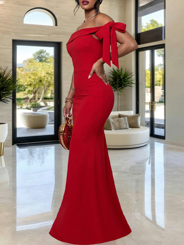 Solid Off-Shoulder Maxi Dress
