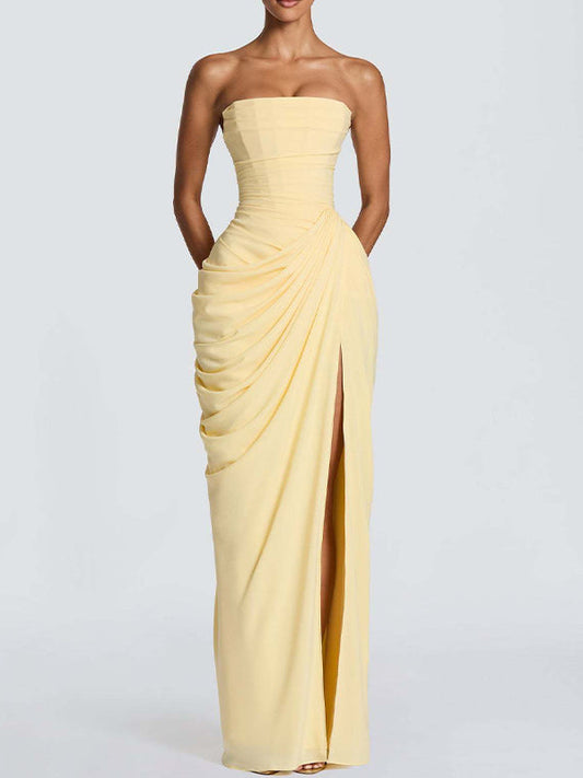Strapless Slit Maxi Dress