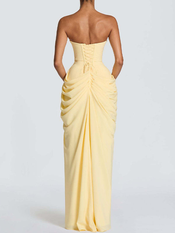 Strapless Slit Maxi Dress
