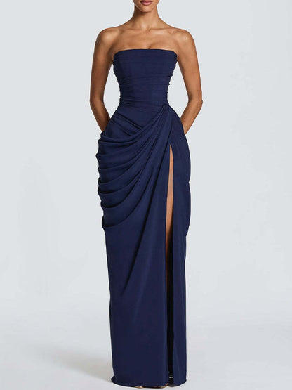 Strapless Slit Maxi Dress