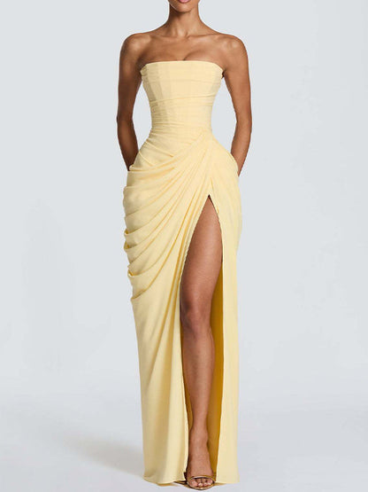 Strapless Slit Maxi Dress
