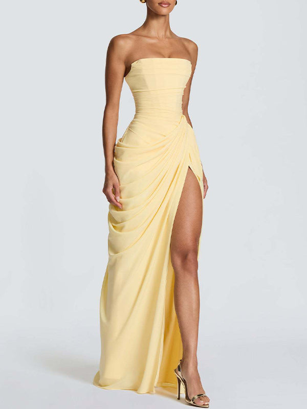 Strapless Slit Maxi Dress