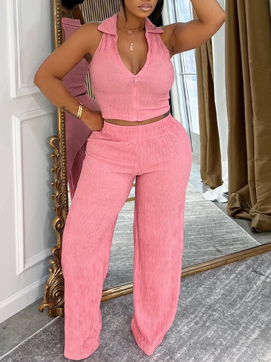 Zip-Front Vest & Pants Set