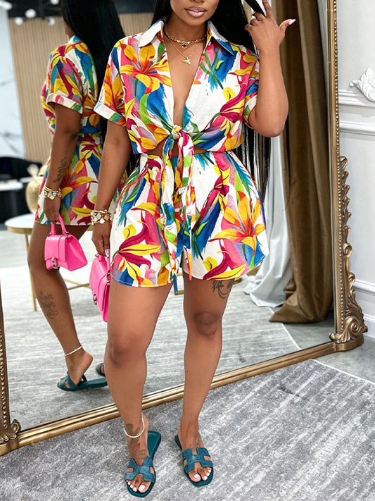 Printed Tied Shirt & Shorts Set