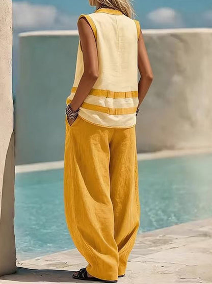Two-Tone V-Neck Tank Top & Pants Set