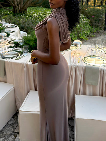Cowl-Neck Sleeveless Maxi Dress
