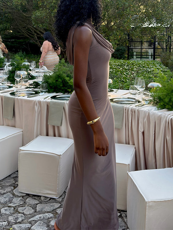 Cowl-Neck Sleeveless Maxi Dress
