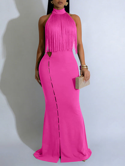 Fringe Halter Maxi Dress