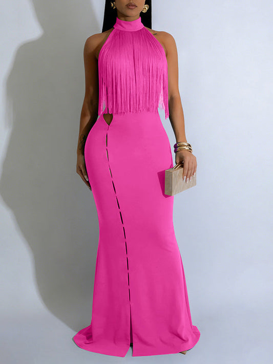 Fringe Halter Maxi Dress
