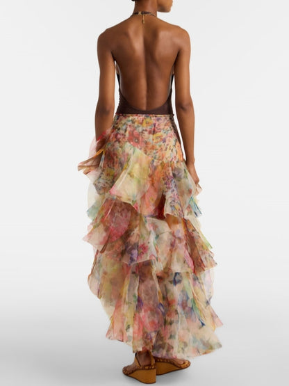 Printed Tiered Ruffle Skirt