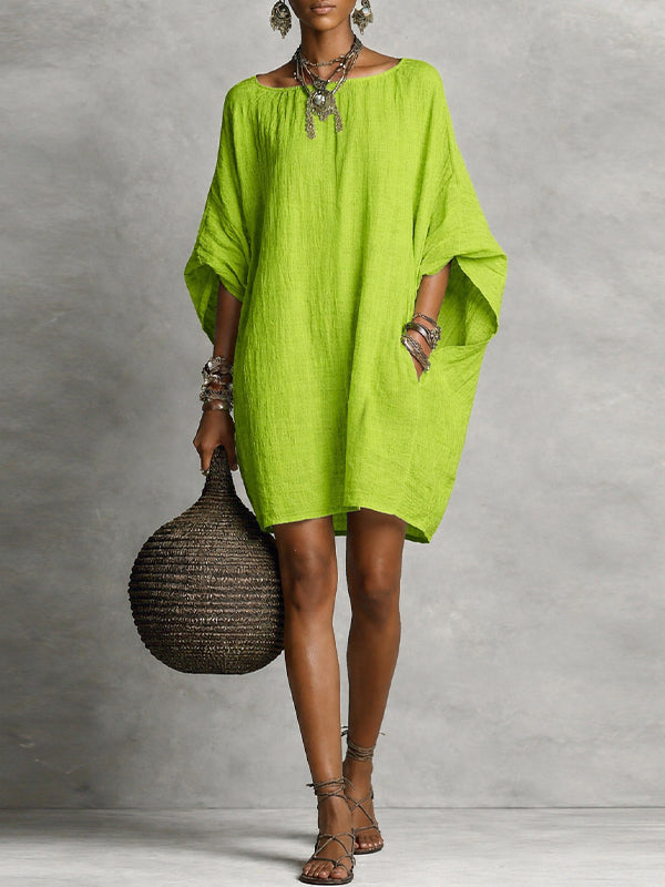 Solid Batwing-Sleeve Dress