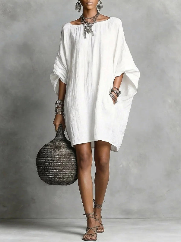Solid Batwing-Sleeve Dress