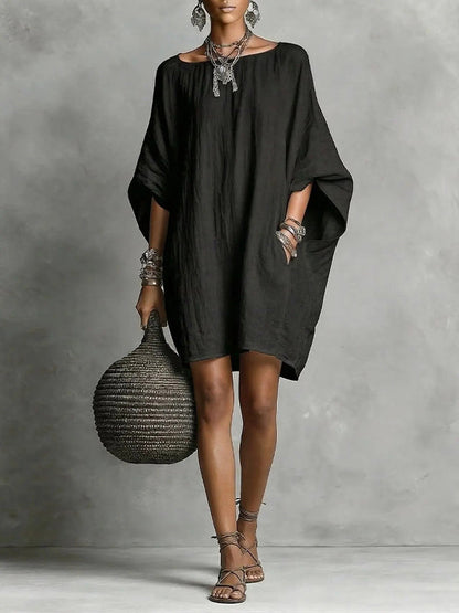 Solid Batwing-Sleeve Dress