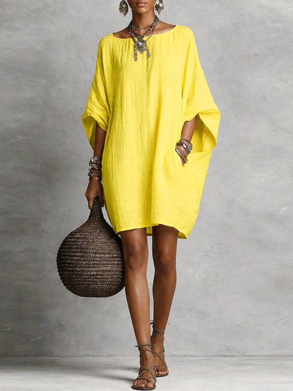 Solid Batwing-Sleeve Dress