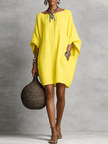 Solid Batwing-Sleeve Dress