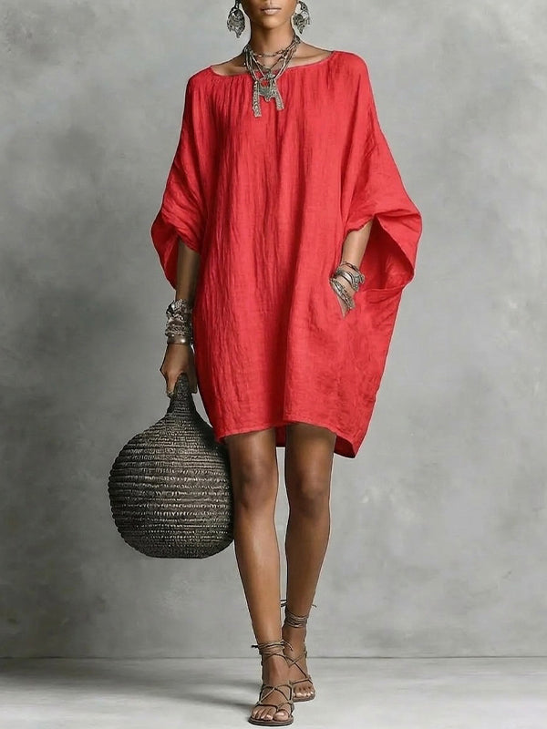 Solid Batwing-Sleeve Dress