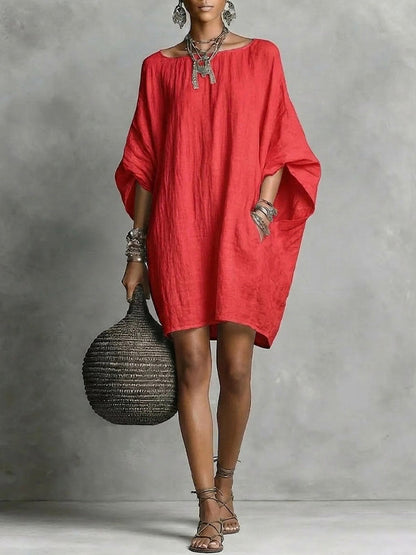 Solid Batwing-Sleeve Dress