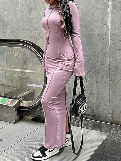 Solid Slit Hoodie Dress