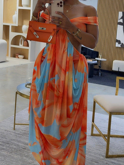 Printed Off-Shoulder Cutout Dress