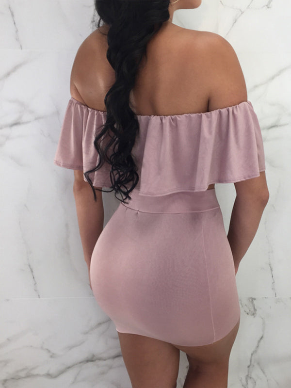 Lace-Up Off-Shoulder Top & Skirt Set