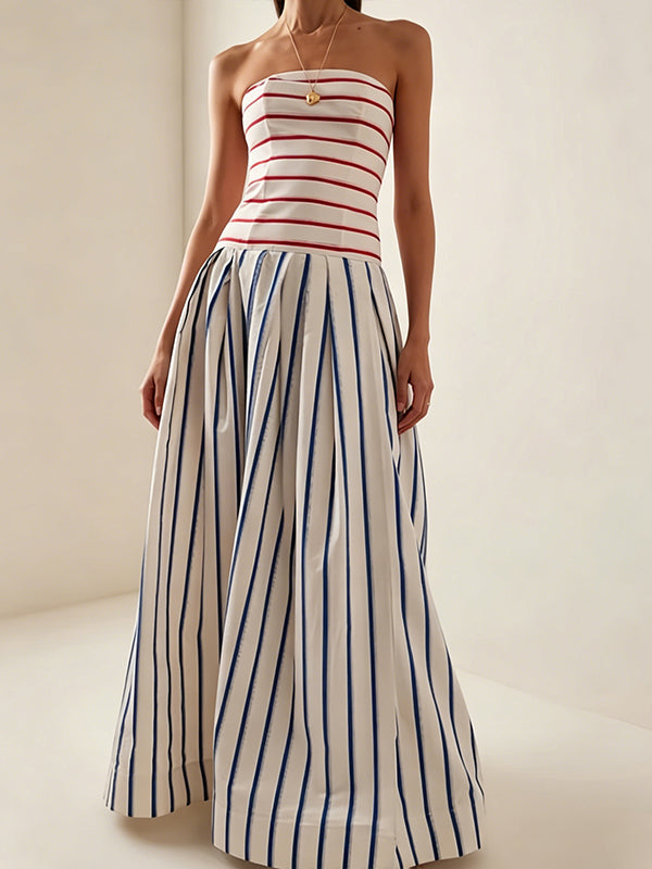 Stripe Combo Strapless Maxi Dress