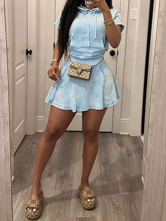 Washed Hoodie & Skirt Set
