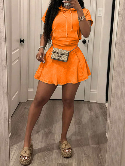 Washed Hoodie & Skirt Set