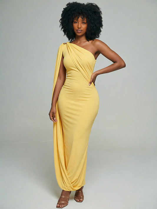 Solid Asymmetric One-Shoulder Dress