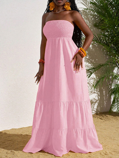 Smocked Strapless Ruffle Dress