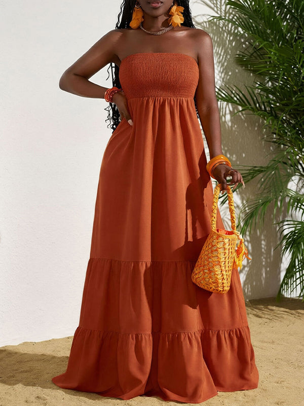 Smocked Strapless Ruffle Dress