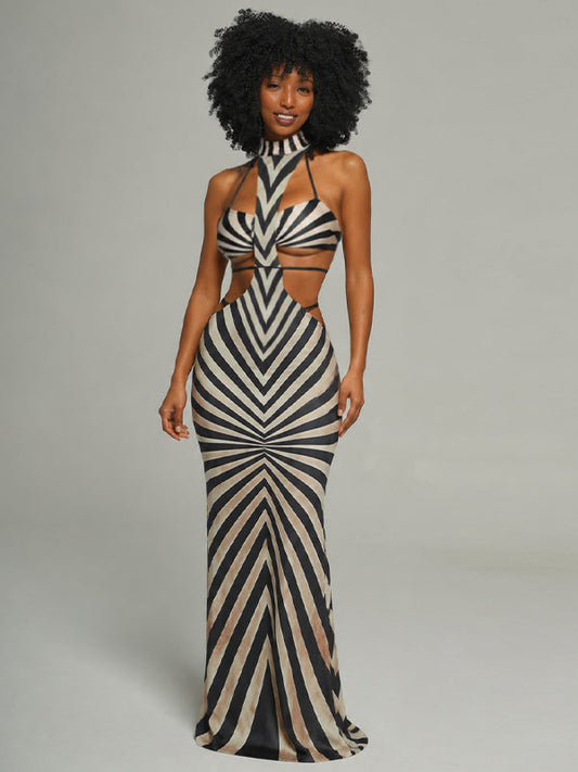 Printed Cutout Halter Maxi Dress
