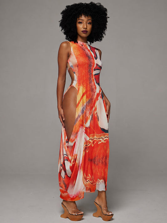 Printed Asymmetric Sleeveless Dress