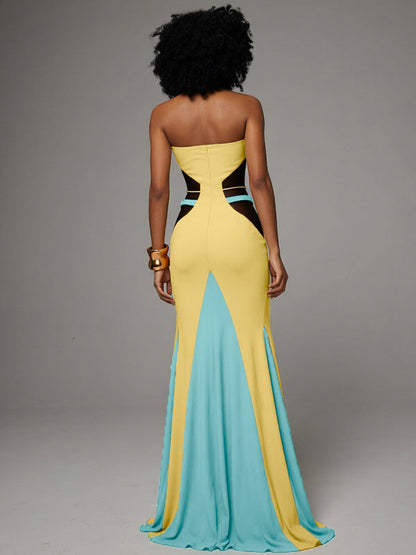 Colorblock Halter Maxi Dress