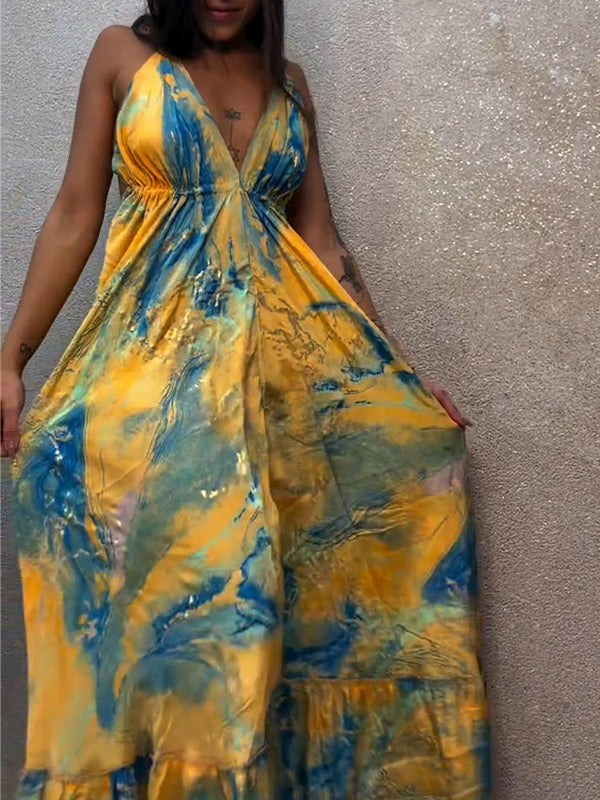 Printed Tied Open-Back Dress