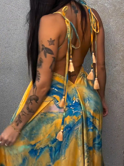 Printed Tied Open-Back Dress