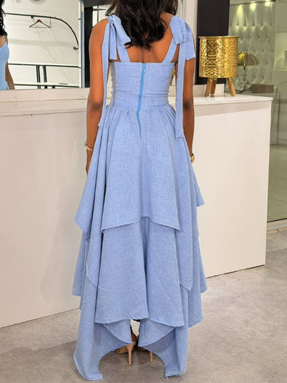 Tie-Shoulder Asymmetric Dress