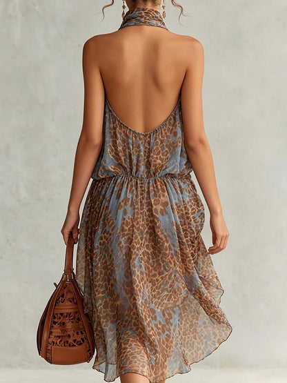 Leopard Chiffon Halter Dress