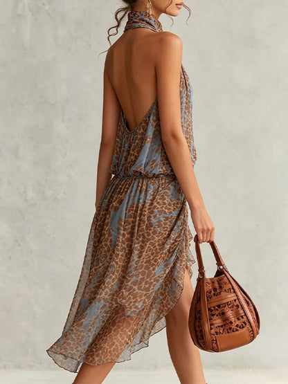 Leopard Chiffon Halter Dress