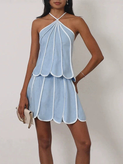 Stripe Halter Top & Skirt Set