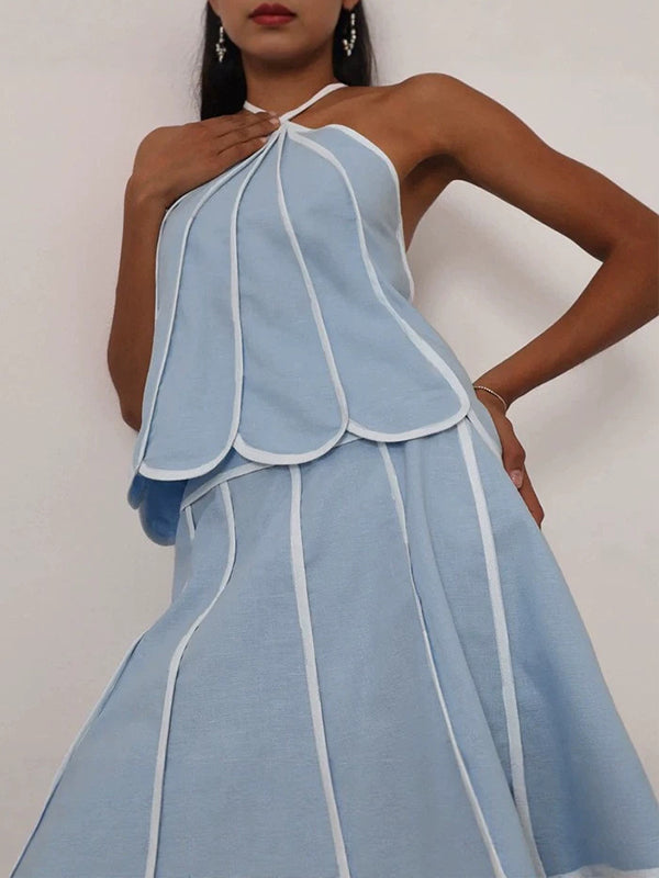 Stripe Halter Top & Skirt Set