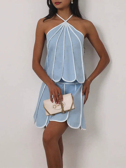 Stripe Halter Top & Skirt Set