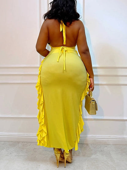 High-Low Ruffle Halter Dress